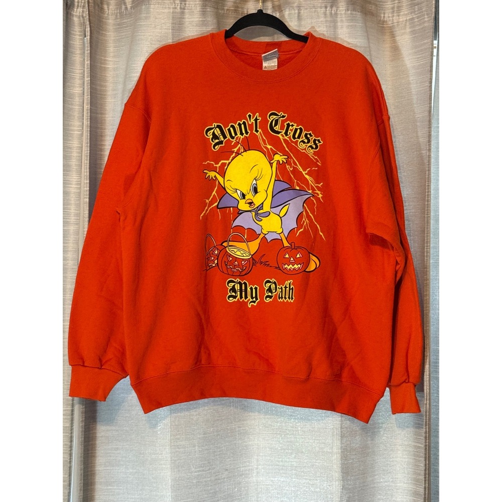 Vintage Looney Tunes Tweety Bird Halloween Sweatshirt Orange Vampire XL